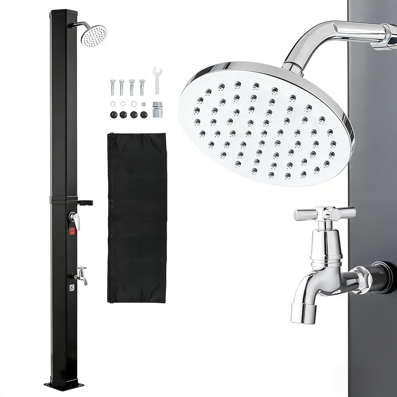VEVOR, Douche Solaire 40 L Douche Extérieur Solaire Autoportante pour Jardin Piscine Plage, avec Robinet de Lavage des Pieds, Noir/Argent