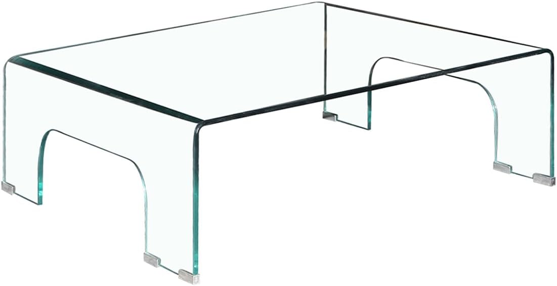 Table Basse Carrée 90 x 90 cm en Verre Trempé avec Pieds Arqués en Verre Trempé, Transparent – Meubletmoi, Ice