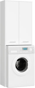 Meuble Buanderie Machine à Laver Fin 180, L64 x H180 x P30 cm, Meuble pour Lave Linge avec 4 Étagères 2 Portes de Rangement