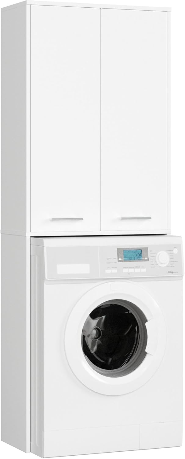 Meuble Buanderie Machine à Laver Fin 180, L64 x H180 x P30 cm, Meuble pour Lave Linge avec 4 Étagères 2 Portes de Rangement