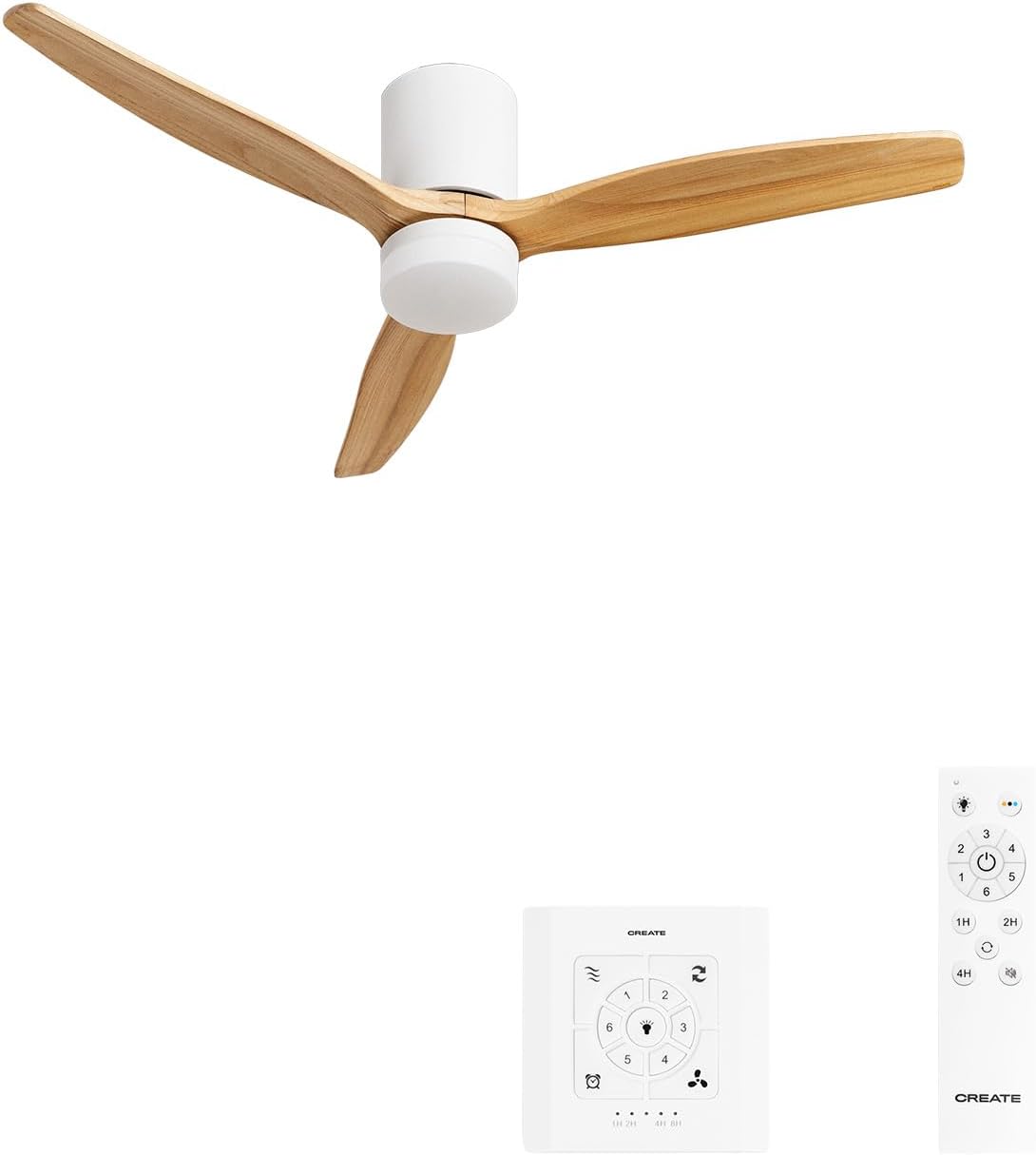 CREATE Ventilateur de plafond, Ø132 cm, lumière LED 3 températures, Carcasse en plâtre personnalisable, fonction été-hiver