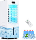 PIAZCEW 1-12H Rafraîchisseur d'Air avec 3 Vitesses 4 Modes, Climatiseur Mobile 4 en 1, Télécommande Incluse, pour Chambre, Blanc/Bleu, Salon