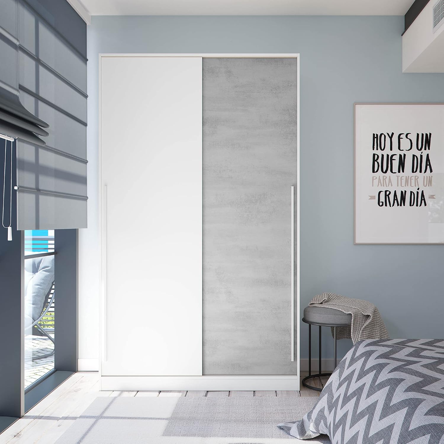 Armoire, Hauteur 200 x Longueur 120 cm x Profondeur 50 cm, Blanc/Gris – PEGANE