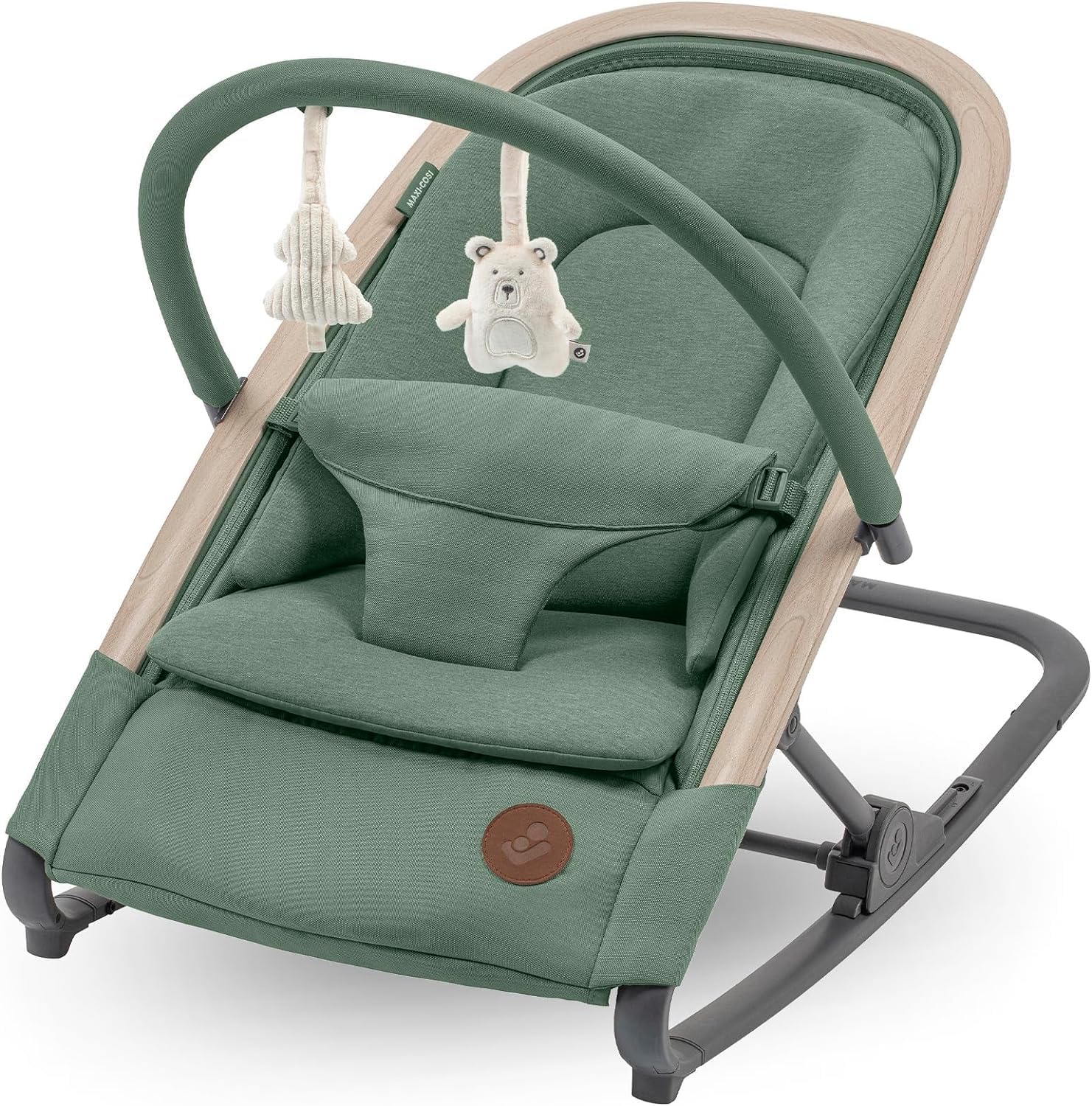 Maxi-Cosi, Kori Chaise Transat Bebe 2-en-1, jusqu'à 9 kg, Vert/Bois, 0-6 Mois, Léger & Compact, Baby Bouncer, Harnais Facile à Installer