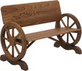 Banc, Banc de Jardin 3 Places Style Rustique Chic accoudoirs Roues de Charette Bois Sapin traité, Brun – Outsunny