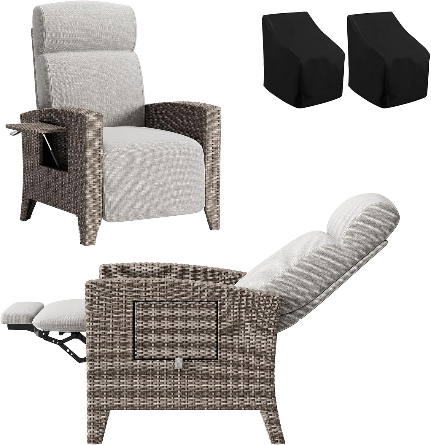 Set de 2X Chaise Longue Bain de Soleil en Rotin avec Dossier Réglable, Fauteuil Relax Jardin pour Balcon Terrasse Veranda – Fiutazge