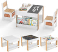 Table Enfant avec 2 Chaises, Table d'Activités pour 3-6 Ans avec Tableau Noir Double Face Amovible, Blanc/Bois/Noir – GOPLUS, Naturel