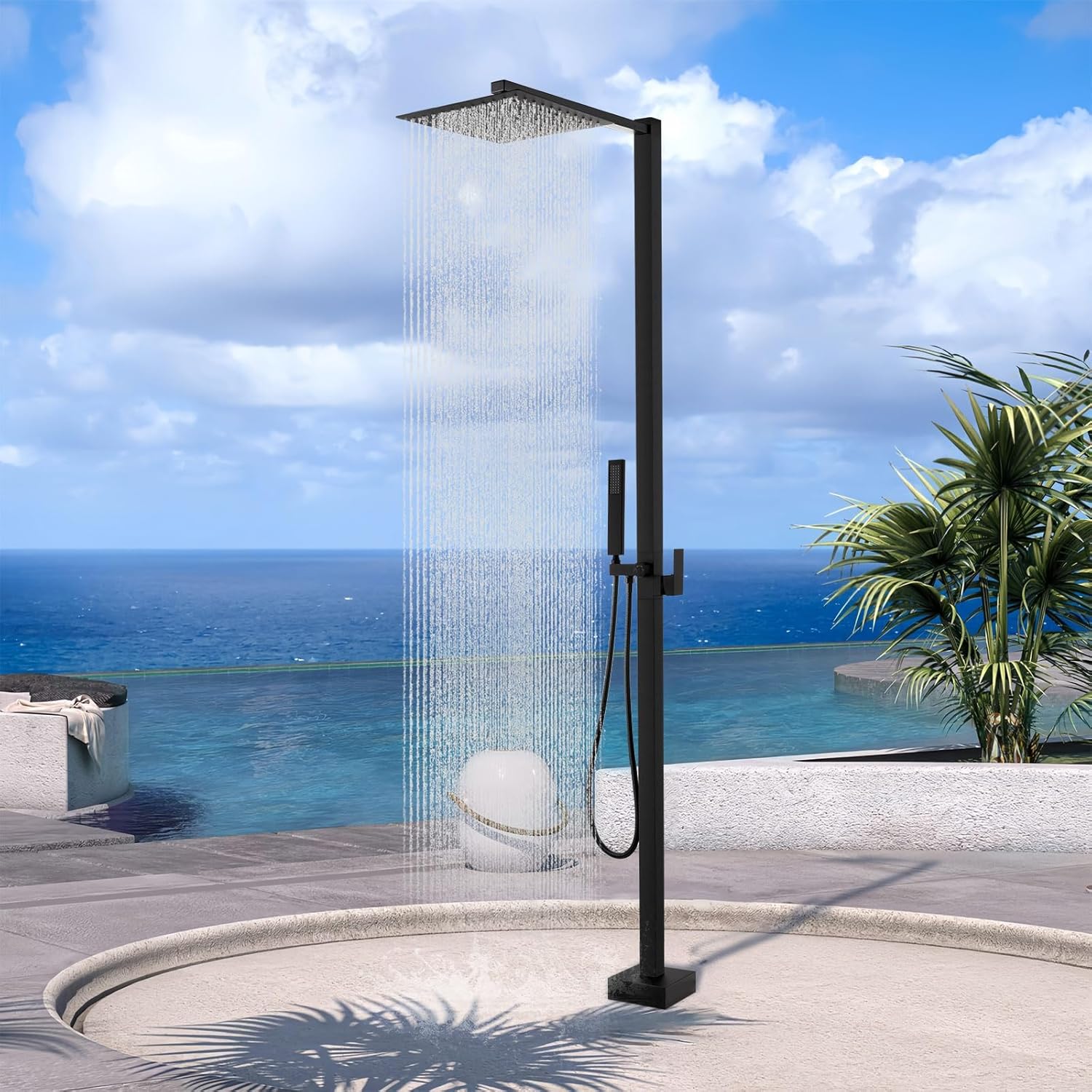 CAPRYSE, Douche Extérieure de Jardin Autoportante en Acier Inoxydable, Douche de Piscine Extérieure avec Douche Pluie et Douchette à Main