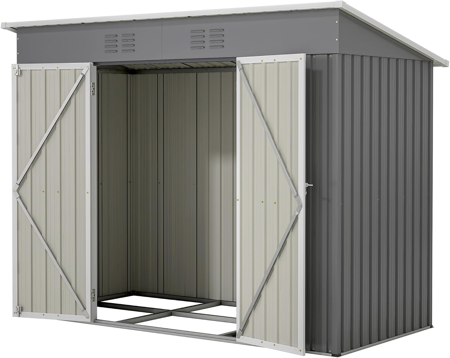 Abri de jardin en métal, Pour extérieur, 242 x 126 x 182 cm, avec base en métal – Jaxenor, Gris/Beige, sans sol, - Gris, Étanche, terrasse, à outils