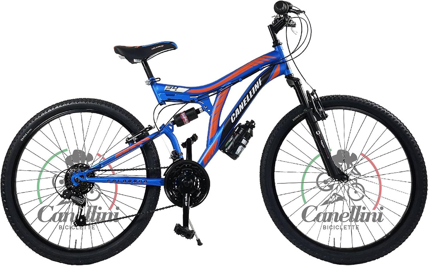 BICICLETTE CANELLINI, VTT, Vélo Enfant FULL SUSPENSION 24 COLORADO, Roues 24', Bleu/Orange/Noir