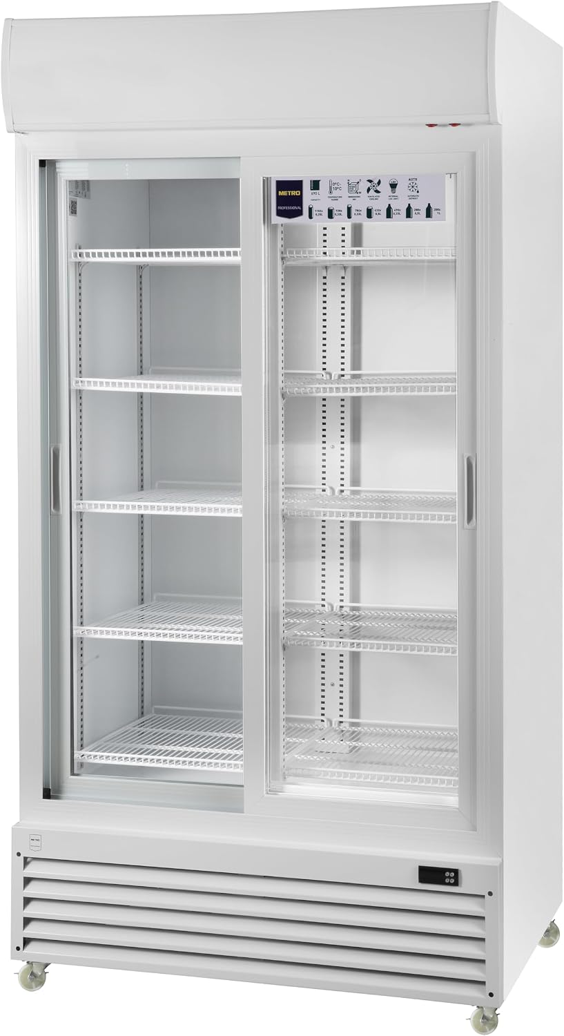 Rafraichisseur de boissons, 510 W – METRO Professional, Réfrigérateur double porte vitrée GSC3800, 690L, 10 étagères réglables, bar