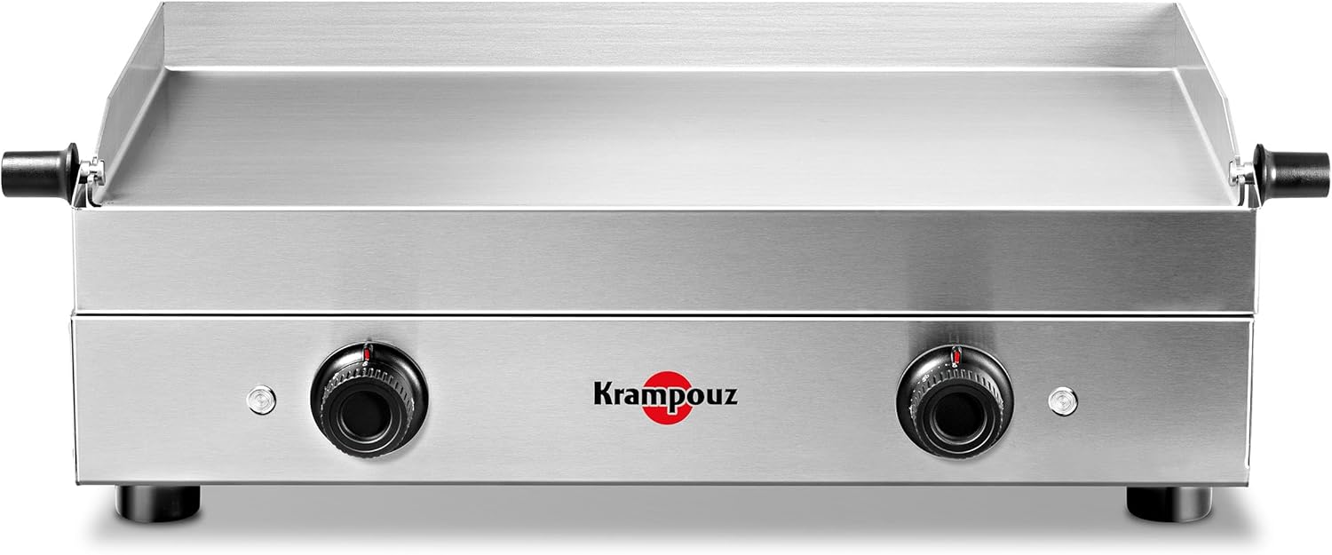 Plancha, Plaque de Cuisson en Inox 64 x 33 cm – Krampouz, Argent, 3200 Watts, 2 Zones de Cuisson, 2 Thermostats jusqu'à 300 °C