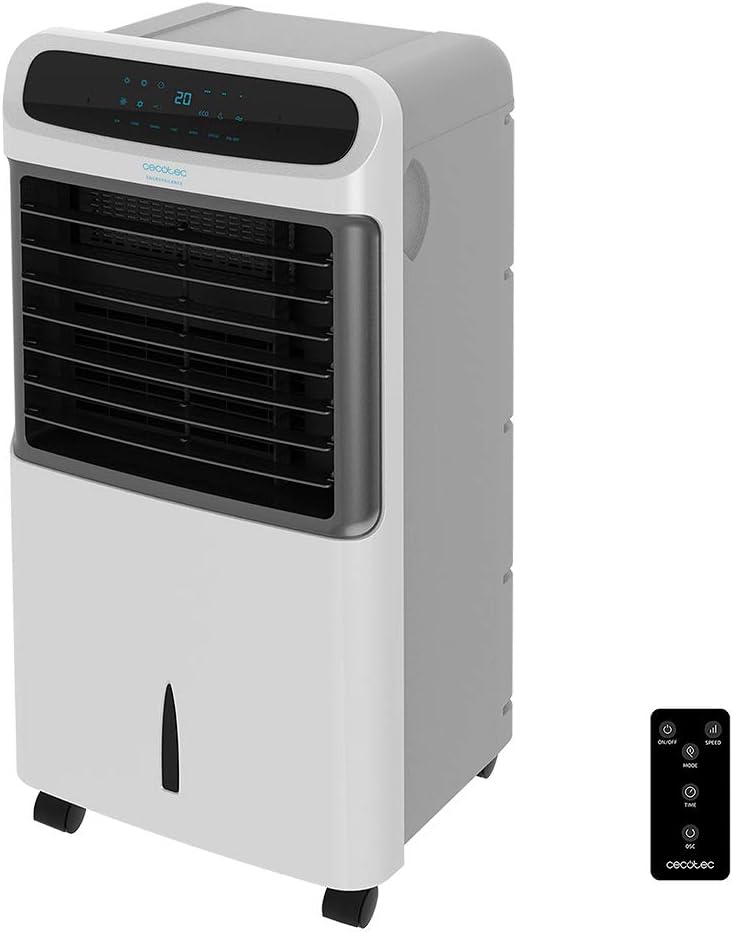 Cecotec Climatiseur portable, 3 Vitesses, Télécommande, Blanc/Noir, Débit 600 m2/h, Capacité 12l, Minuterie jusqu'à 8h