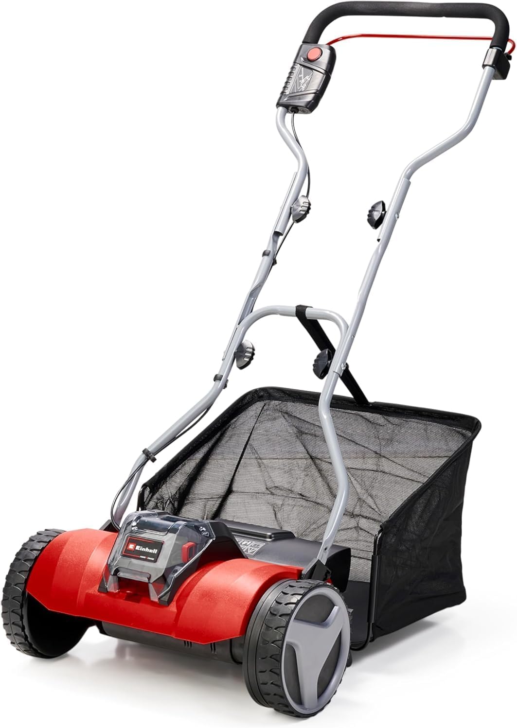 Einhell Tondeuse à Gazon Manuelle sans Fil GE-HM 18/38 Li, axe de Coupe sur roulement à Billes avec 5 Lames, Rouge/Noir/Gris, 18V