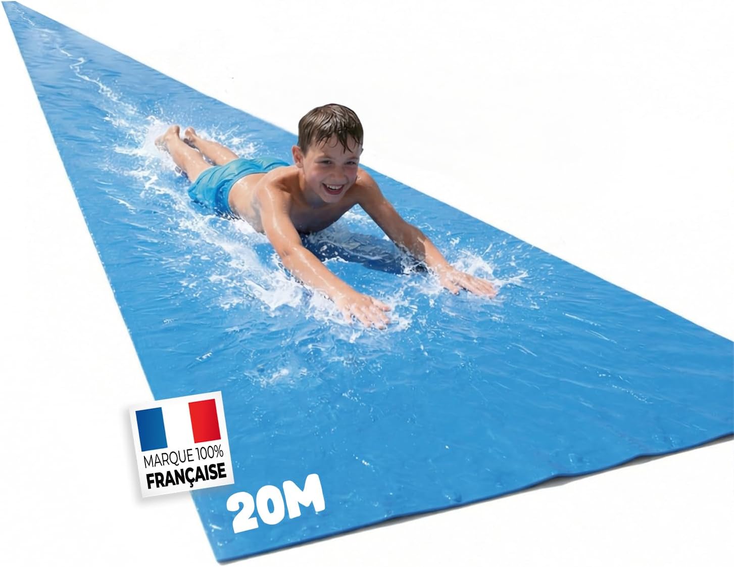 Toboggan aquatiques de jardin, 100% Fun – Original Cup, Bleu, Maxi Tapis de Glisse Qualité, Slip'n Slide, Jeu Eau Plein Air, + Epais, + Rigide