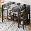 Lit, sans Matelas (90), Métal et Bois, Lit en Hauteur pour Enfants et Adolescents, Noir/Marron/Gris – PUGSDRLY, Prise électrique