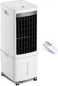 Qwerjkl Rafraîchisseur d'Air Évaporatif 12L avec Télécommande, 3 Vitesses, Débit d'Air 1000m3/h pour 10m2, Blanc/Noir, Minuteur 7.5H, Hauteur 65cm