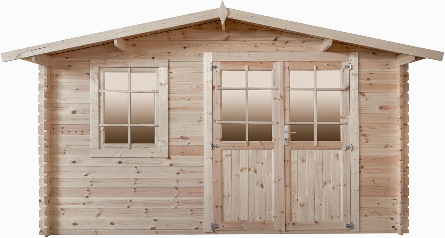 Abri de Jardin en Bois Brut, EP 28mm, Bois Naturel, Surface utile 9.9m2 INT021