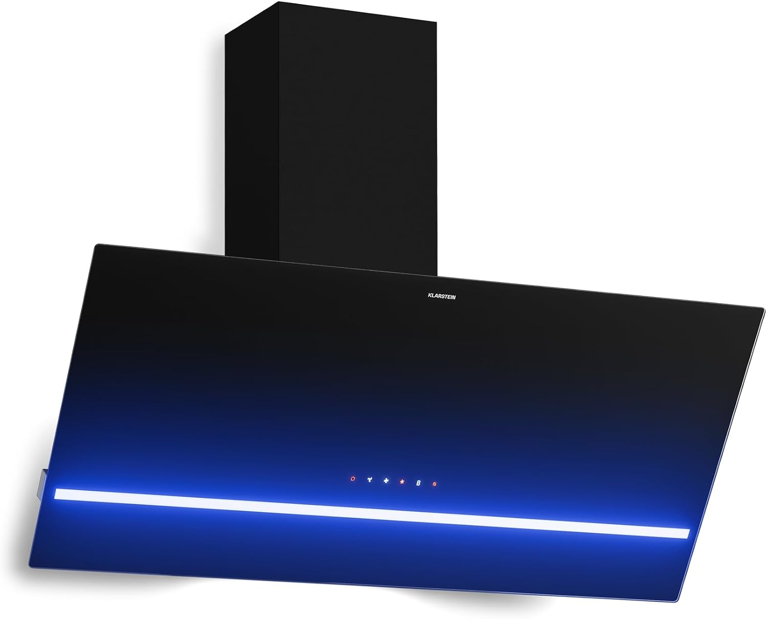 KLARSTEIN Illuminosa Hotte Aspirante 90 cm, 3 Vitesses & Boost, LED, Hotte Cuisine, Noir/Bleu, 818 m3/h, Hotte Décorative Inclinée, Tactile