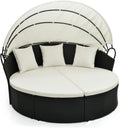 Bain de soleil, Canapé-lit avec Coussin et 3 Oreillers, Transat Jardin Extérieur Double – LIFEZEAL, Noir/Blanc, Charge 360kg, Blanc