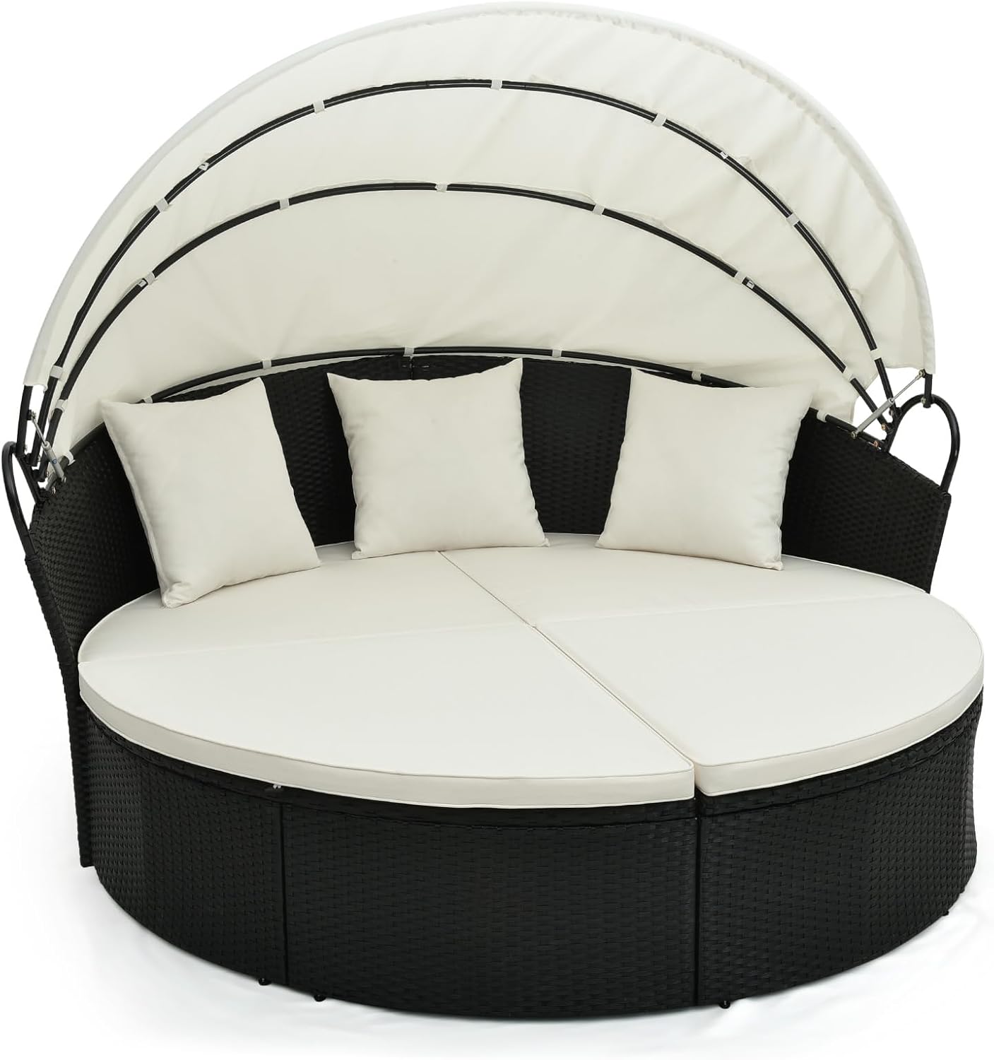 Bain de soleil, Canapé-lit avec Coussin et 3 Oreillers, Transat Jardin Extérieur Double – LIFEZEAL, Noir/Blanc, Charge 360kg, Blanc