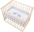 roba, Parc, Parc Bébé Rectangulaire en Bois 75x100 'Jumbotwins' + Tapis de Parc Bébé et Roues Avec, Blanc, Blanc/Beige