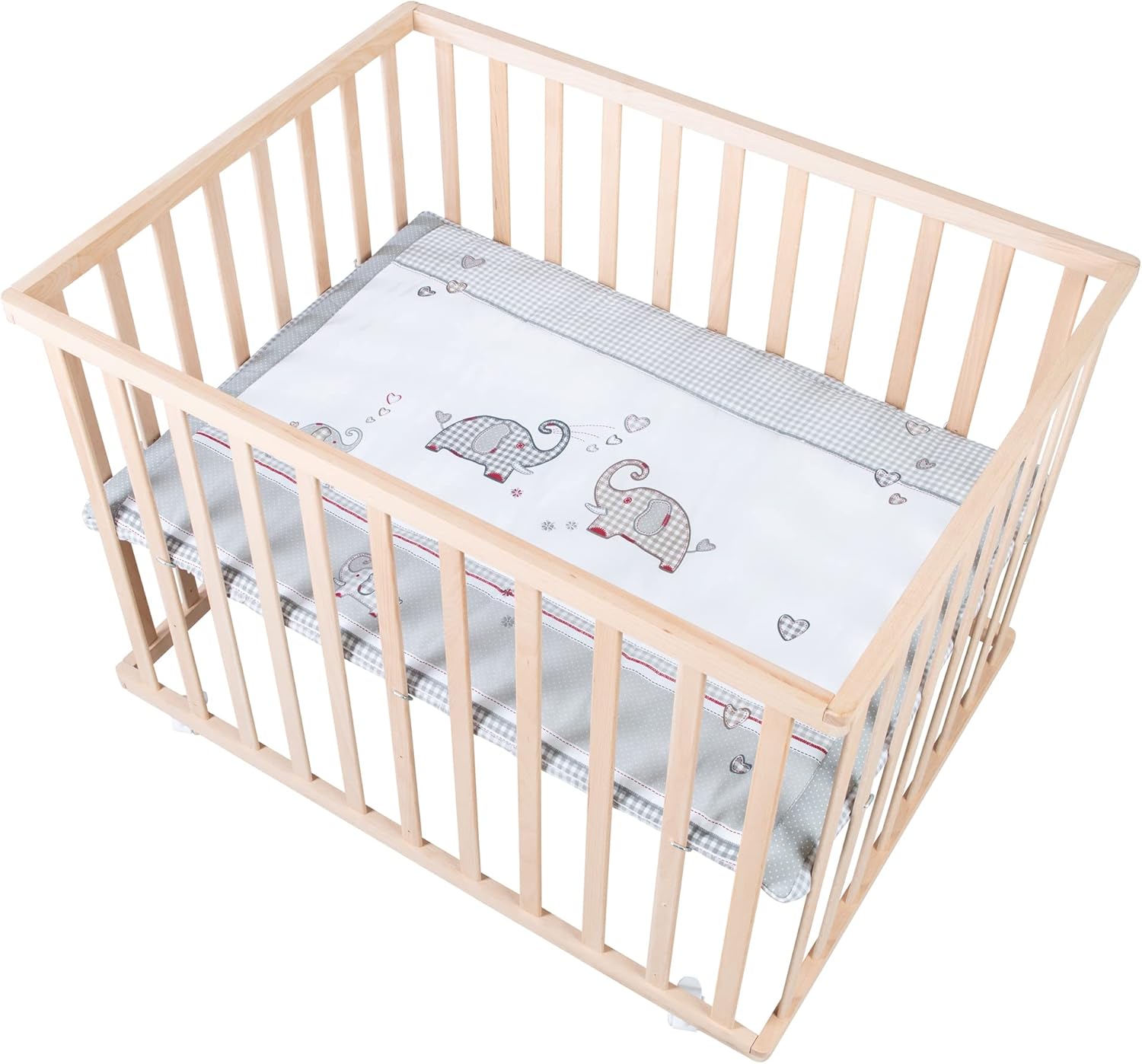 roba, Parc, Parc Bébé Rectangulaire en Bois 75x100 'Jumbotwins' + Tapis de Parc Bébé et Roues Avec, Blanc, Blanc/Beige