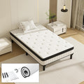Ensemble Matelas et Sommier 90x190cm, Matelas à Ressorts ensachés et Robuste Cadre de lit en Fer avec 6 Pieds, Blanc/Noir – TEENO, Anti