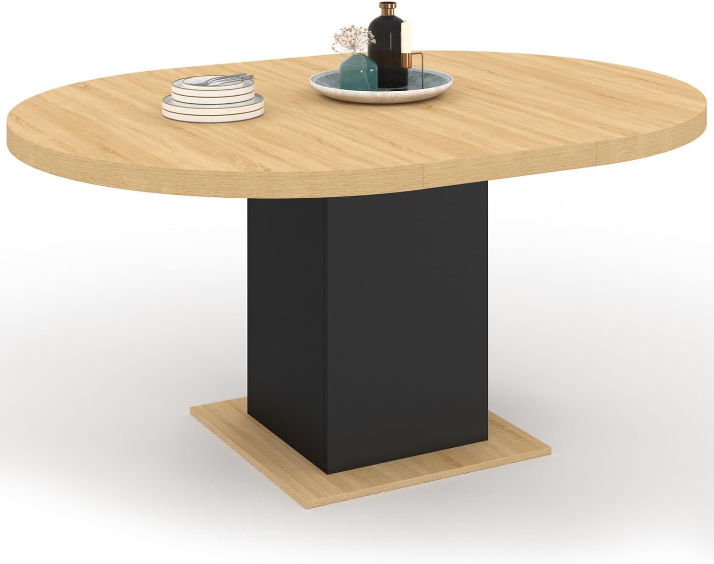 Table à Manger Extensible Ronde Eden 4-8 Personnes Bois et Noir 120-160 cm, Bois/Noir – IDMarket