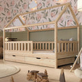 Lit, 90 x 190 cm, en bois naturel, avec protection anti-chute – Crazy Pine, lit de sol Montessori avec espace de rangement supplémentaire