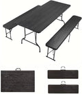 Ensemble Table Pliante à Manger de Jardin et 2 Bancs Pliant, Table*1+Bancs*2, Table Pliante Exterieur pour Camping – sinlikon