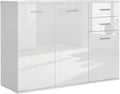 Buffet Salon à Haut Brillance, 106 x 35 x 76 cm, Meuble de Rangement avec 2 tiroirs, Buffet Salle à Manger et Cuisine – HOMCOM, Blanc