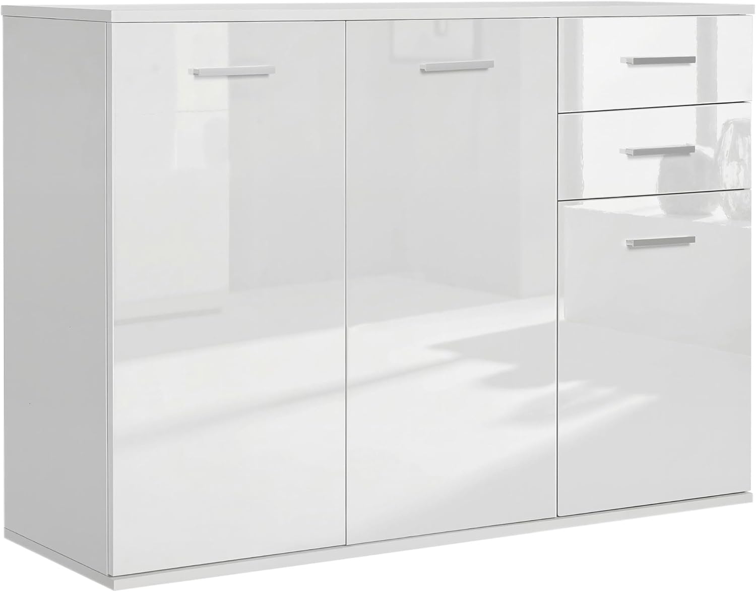 Buffet Salon à Haut Brillance, 106 x 35 x 76 cm, Meuble de Rangement avec 2 tiroirs, Buffet Salle à Manger et Cuisine – HOMCOM, Blanc