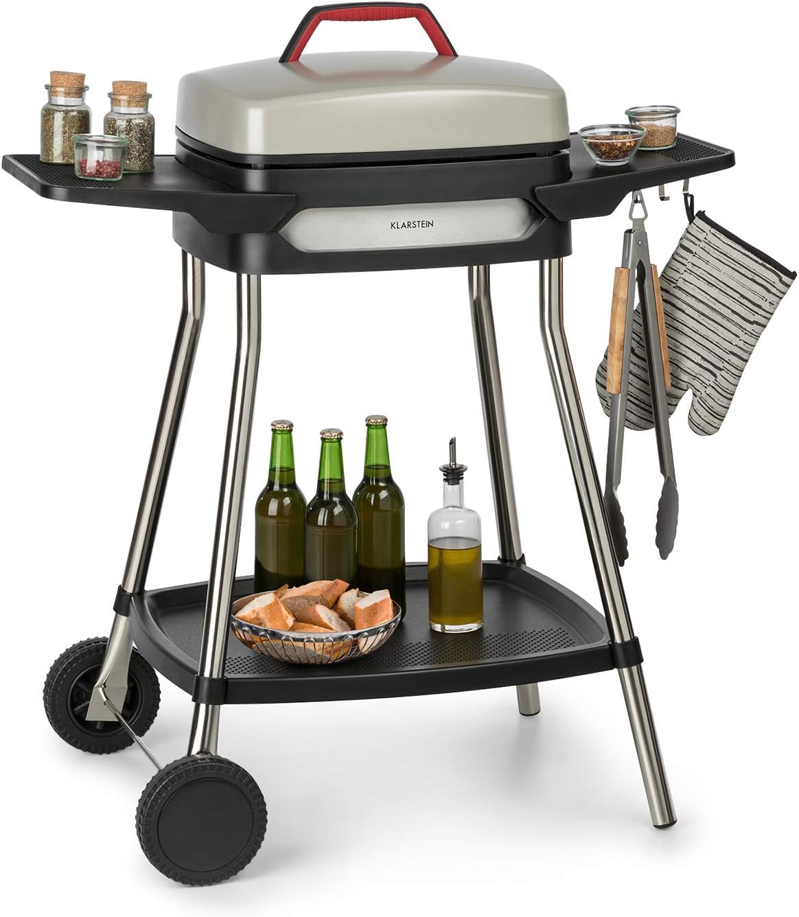 Grill électriques, Gatsby Gril de table électrique sur pied: 2000 W, surface de gril: 40 x 36 cm/aluminium moulé sous pression/antiadhésif/couvercle