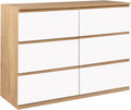 Commode 6 tiroirs TOMI 110 cm Bois façon hêtre et Blanc, 1628 – IDMarket