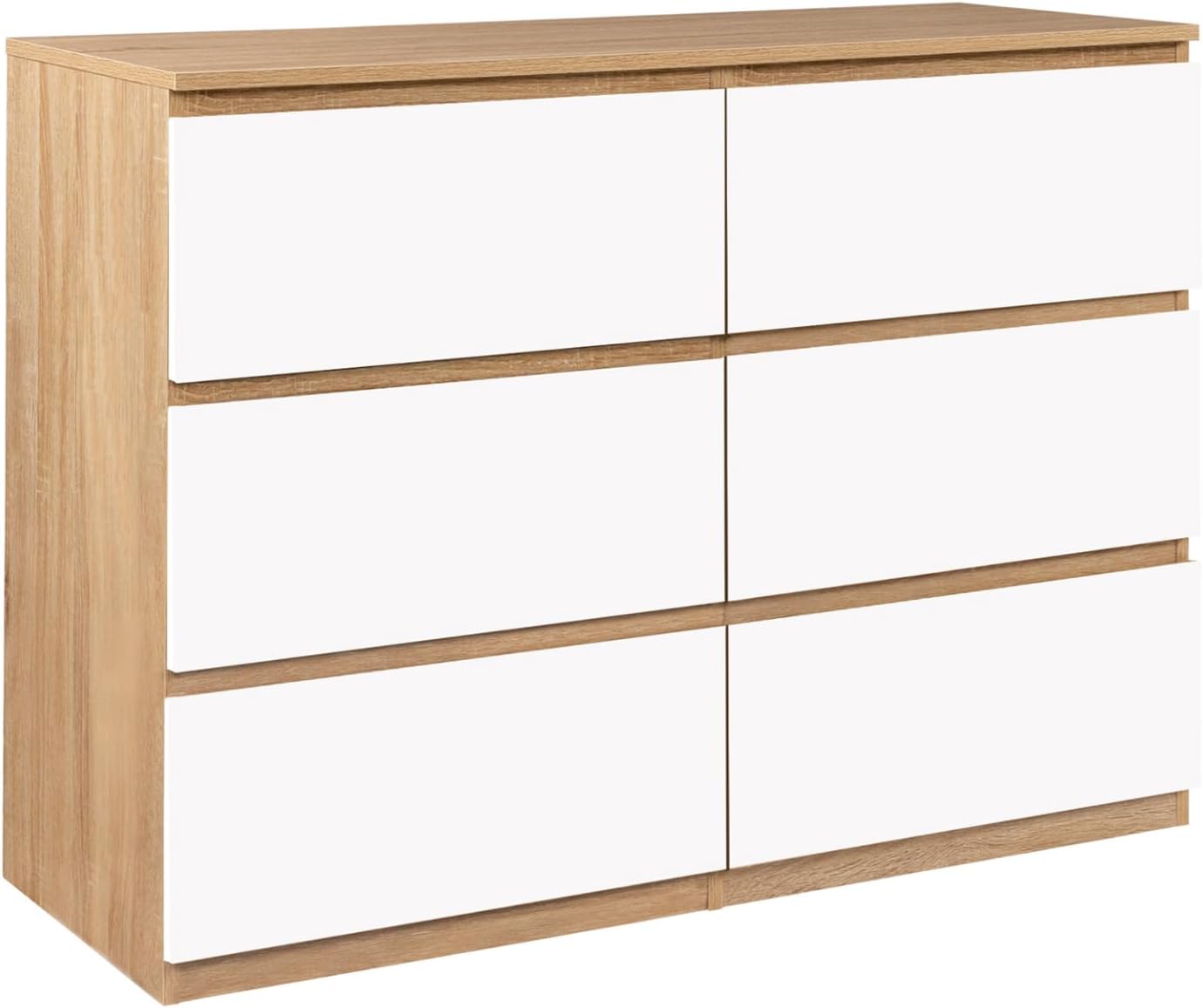 Commode 6 tiroirs TOMI 110 cm Bois façon hêtre et Blanc, 1628 – IDMarket