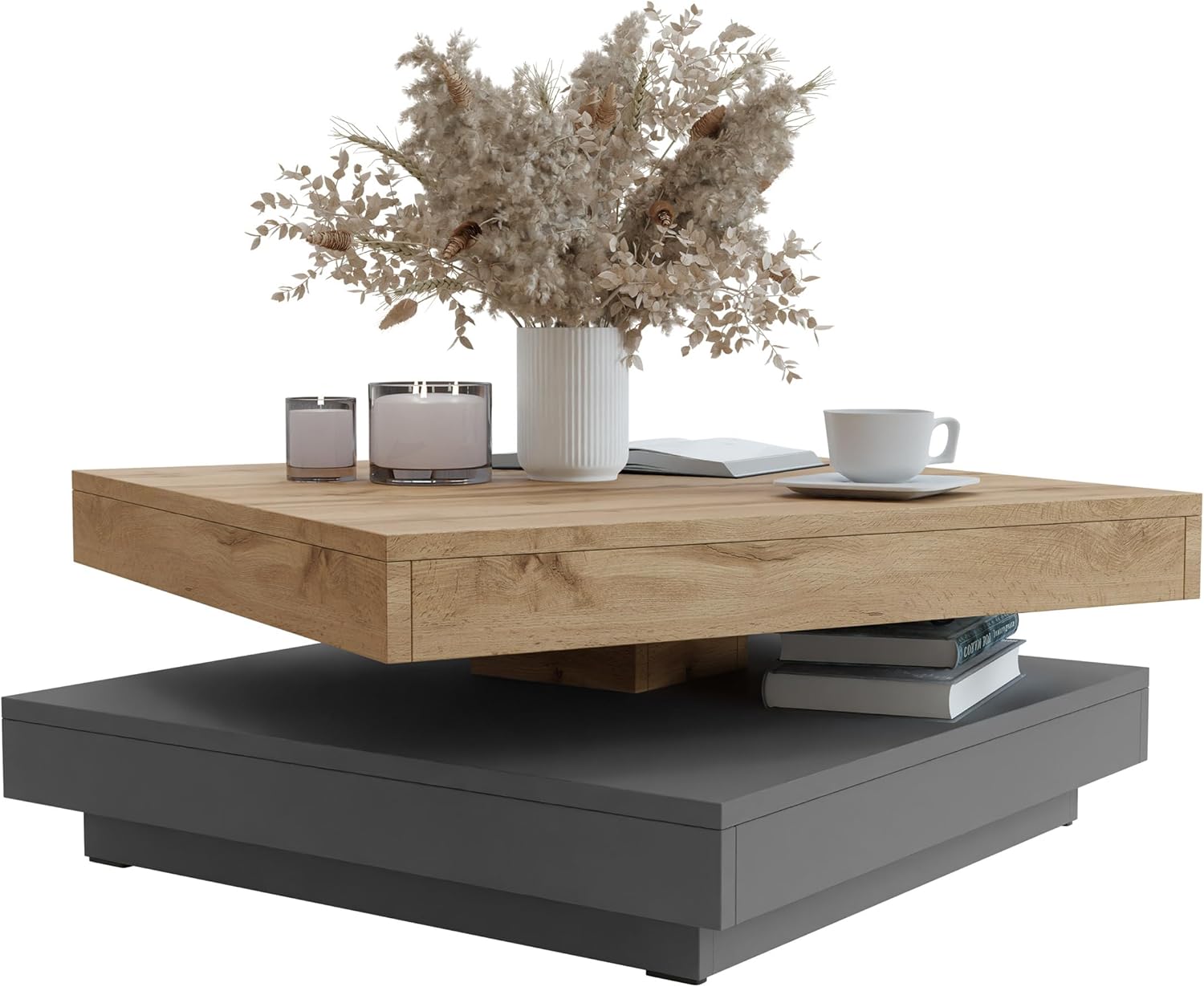 Table basse Luriso, table de salon, Chêne/Gris Graphite – Mirjan24, chêne Wotan / gris graphite, table de canapé, table à café