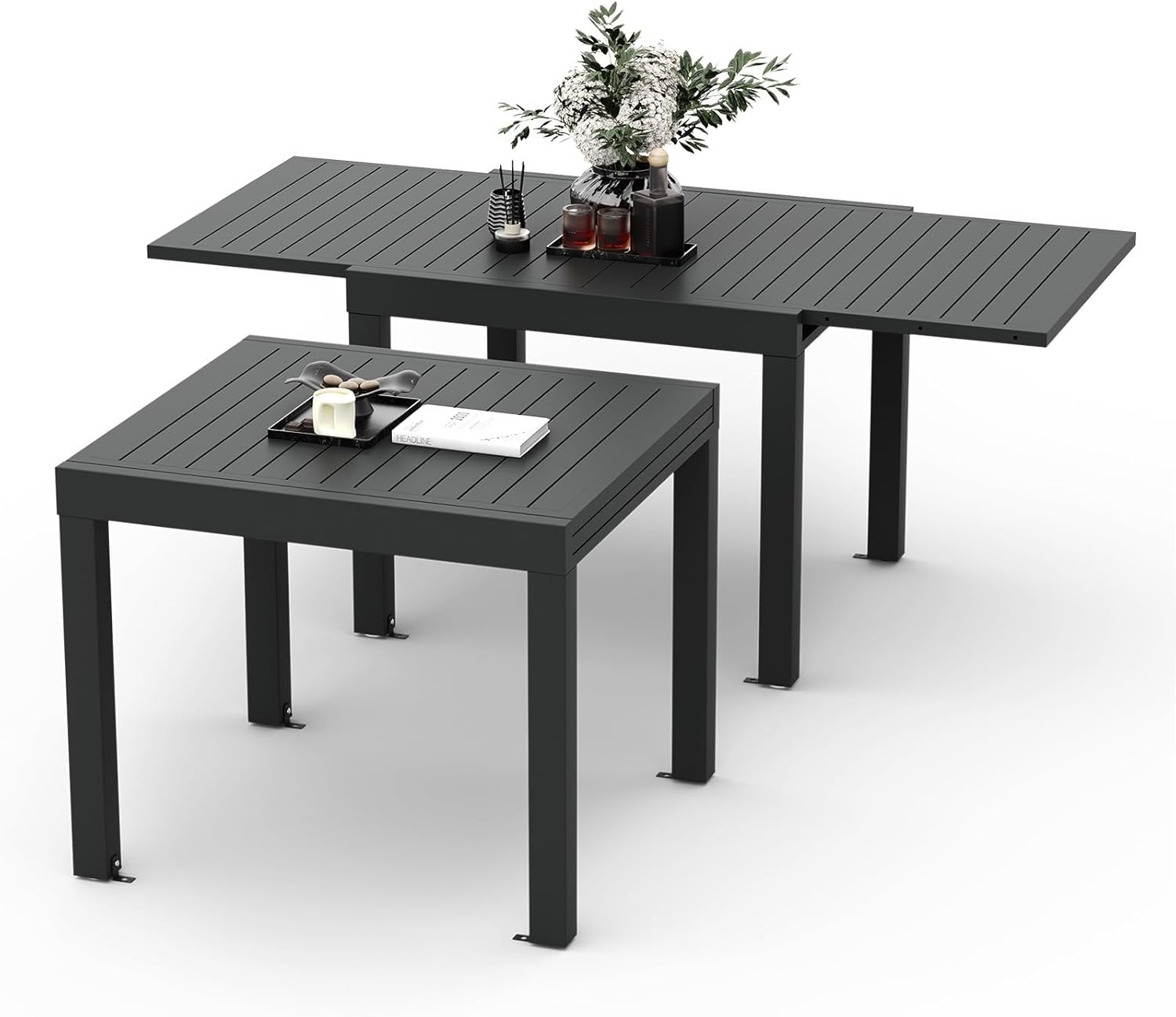 Table De Jardin, 80/160 X 80 X 75 Cm, en Aluminium, pour Balcon – Devoko, Gris, Extensible, Petite Table Extensible
