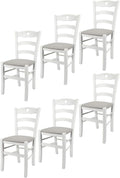 Set 6 chaises Cuore pour Cuisine, Robuste Structure en Bois de hêtre laqué en Couleur Blanc et Assise rembourrée et revêtue, Blanc/Gris