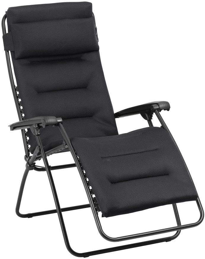 Fauteuil Matelassé Relax Zéro Gravité, Fabriqué en France -Noir Acier, Chaise Longue Multiposition Pliante Jardin et Intérieur