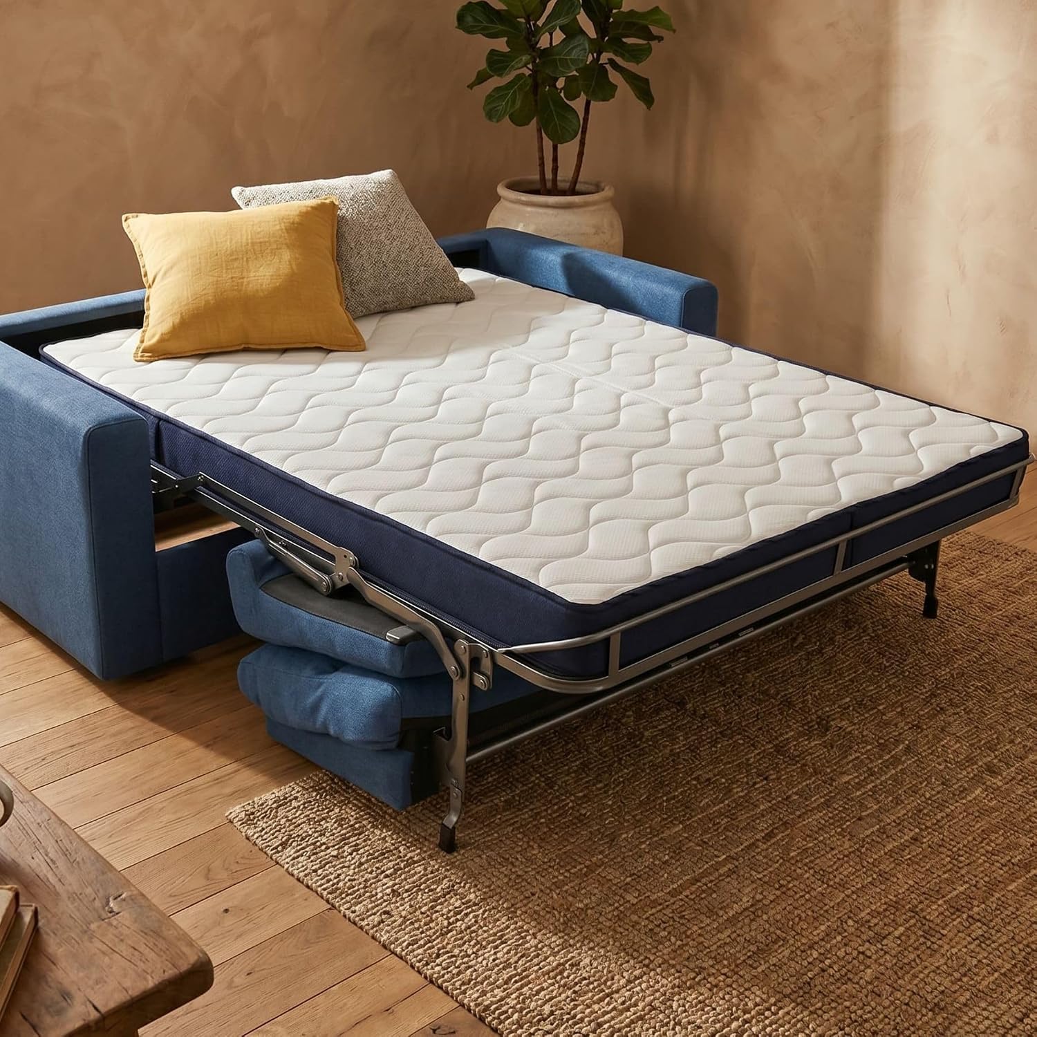 Matelas Giove pour canapé lit à Rabat en Mousse d'eau H 14 Ergonomique, H 14, Blanc/Bleu – Nuvole di Sonno, 140 x 190