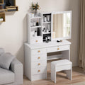 Coiffeuse Moderne et Tabouret, 6 tiroirs Table de Maquillage Miroir Coulissant avec étagères Ouvertes – karelwui