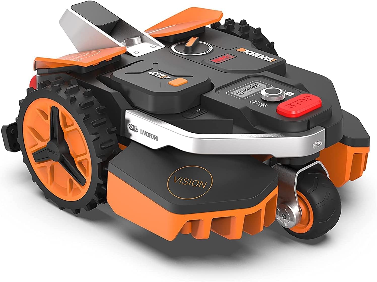 WORX WR206E Robot Tondeuse sans Fil périphérique 600 m2 Surf.Max 700 m2, LANDROID Vision WR206E.1, Noir/Orange, Installation en 30 Min, Multizone