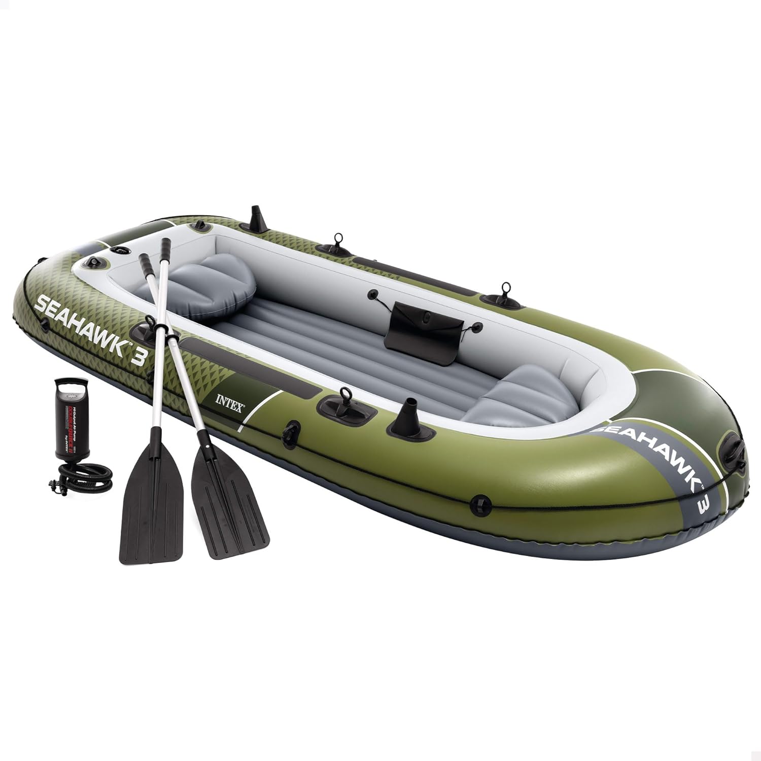 Intex 66333NP, Bateaux pneumatique, Seahawk 66333NP Lot de 3 Bateaux gonflés 295 x 137 x 43 cm, Vert/Gris/Noir
