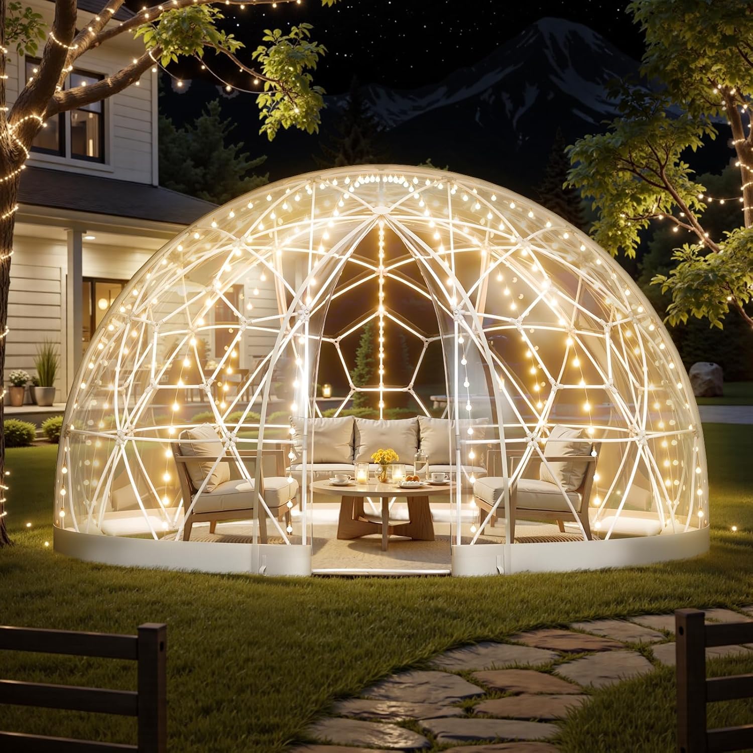 VEVOR, Tente à Bulle Dôme, avec Fenêtres pour Extérieur, 3, 6x2, 2 m, 4 à 7 Personnes, Tente Igloo à Bulle Transparente Résistante, Camping