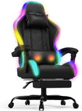 Chaise Gaming Ergonomique avec LED RGB, 180 kg, Fauteuil Gamer avec Appui-tête réglable – Devoko, Noir, Massage Lombaire & Repose-Pieds