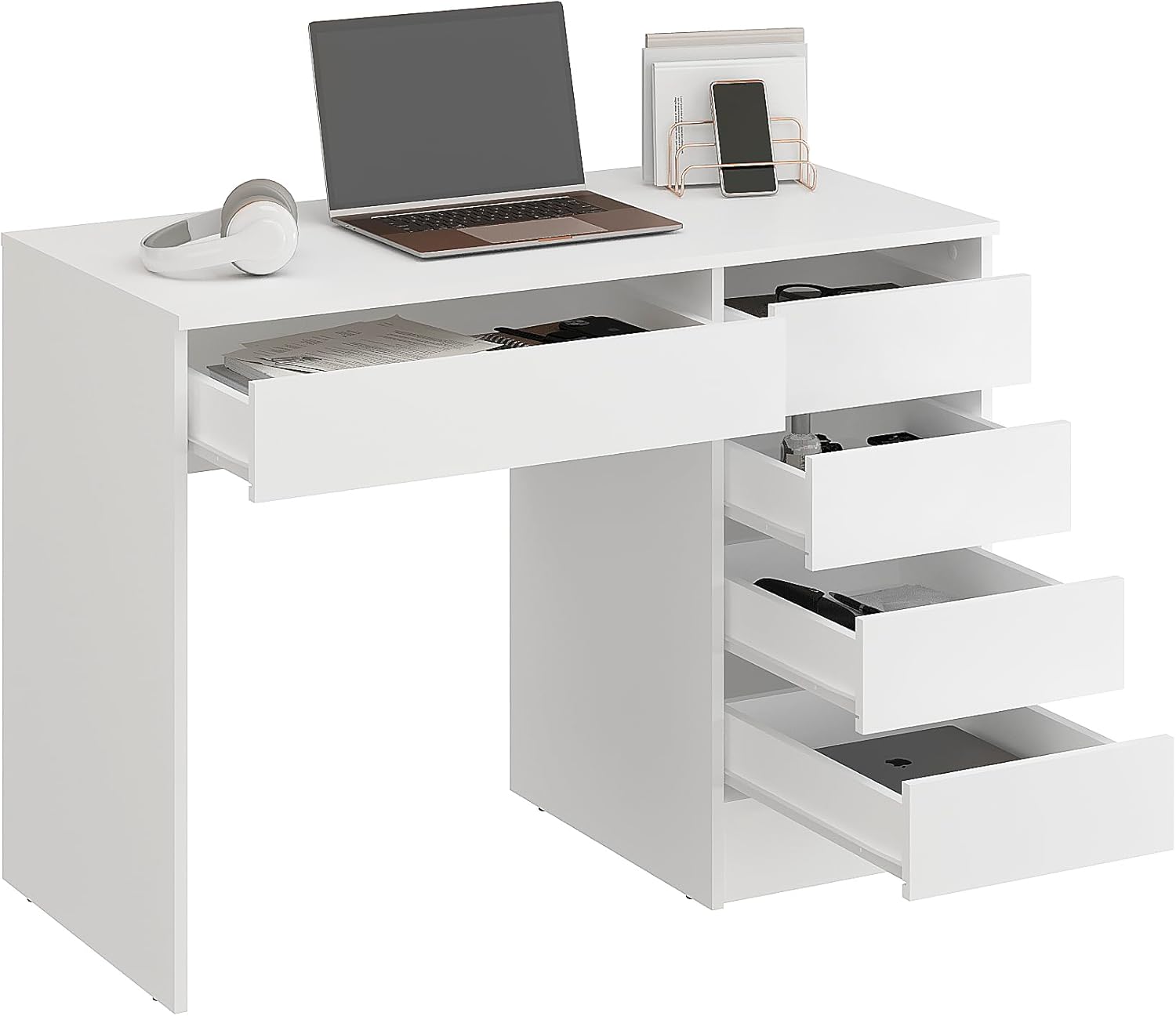 Komto, Bureaux, Poste Informatique avec Espace de Rangement, Table PC 110 cm, PLIO 110 x 53 x 78, 5 cm