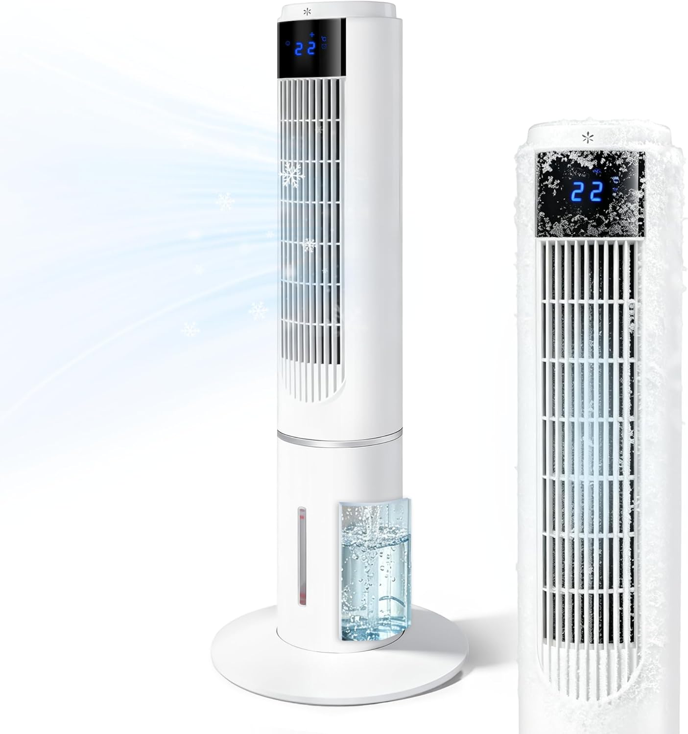Citybee Ventilateur tour avec refroidissement, 3 vitesses, Silencieux avec télécommande pour chambre à coucher, Blanc, 3 modes, Minuterie 12 H