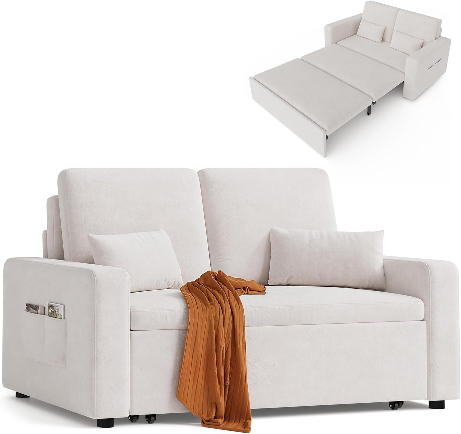 Canapé-lit, 147 x 196 x 87 cm, avec fonction de sommeil – Xbro, 2 places, extensible, canapé-lit moderne, en velours beige