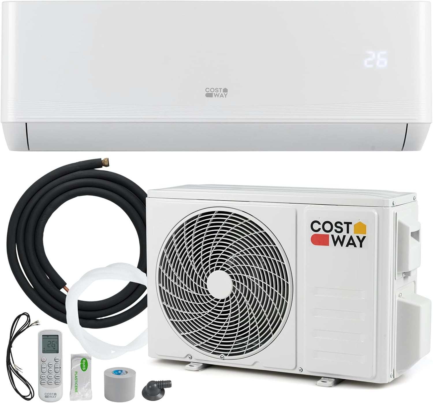 COSTWAY Lit, 12000 BTU/ 3, 4 kW, Clim Inverter Réversible Pompe à Chaleur, Blanc, R32, Classe A++ / A+, Faible Consommation, Auto-nettoyage